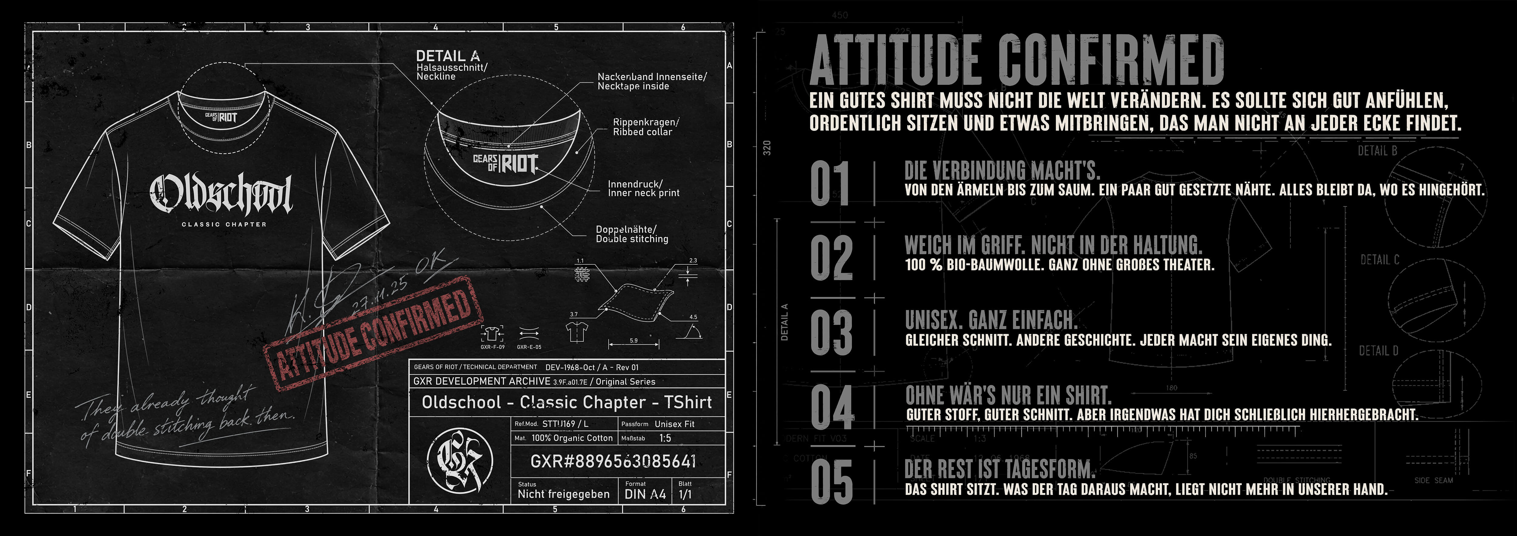 Gears of Riot Originals T-Shirt – technische Zeichnung und Informationen zur Kollektion