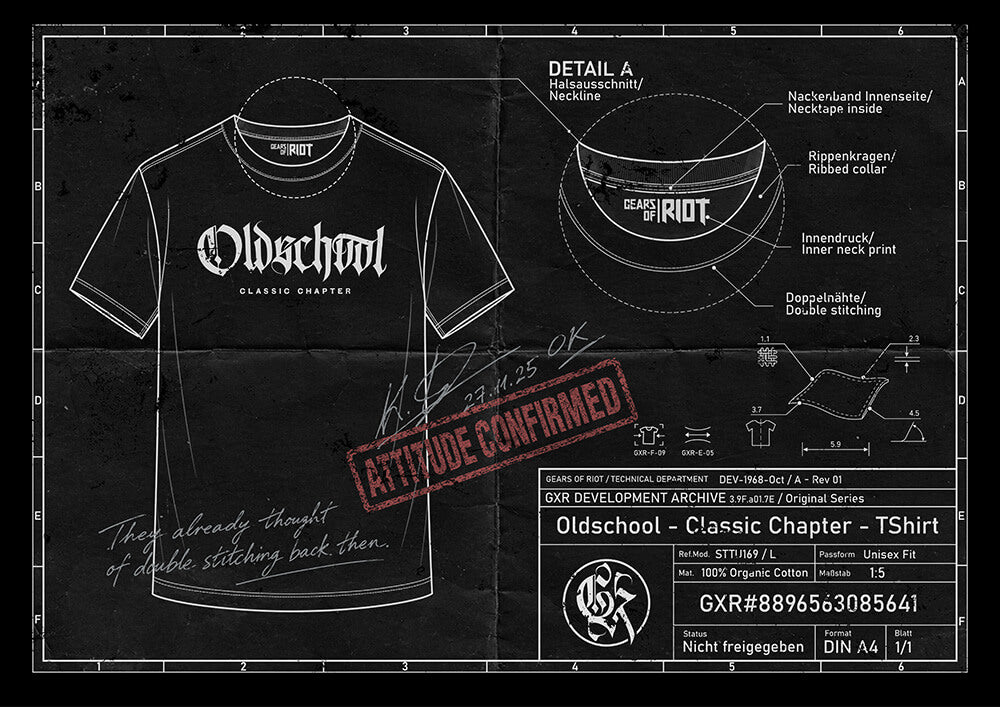 Gears of Riot Originals – T-Shirt Technical Drawing